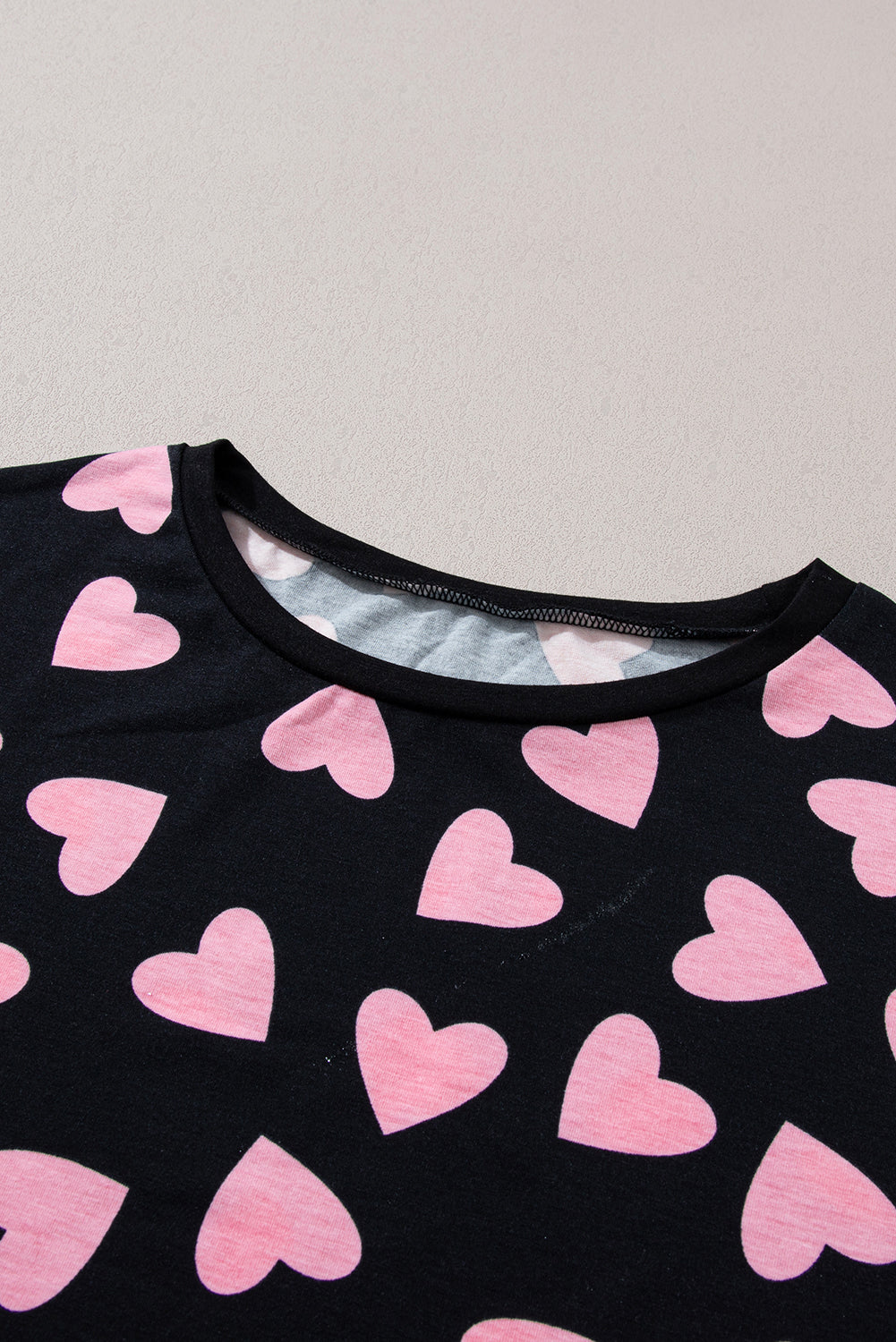 Heart Shape Print Black Long Sleeve Top Shorts Lounge Set