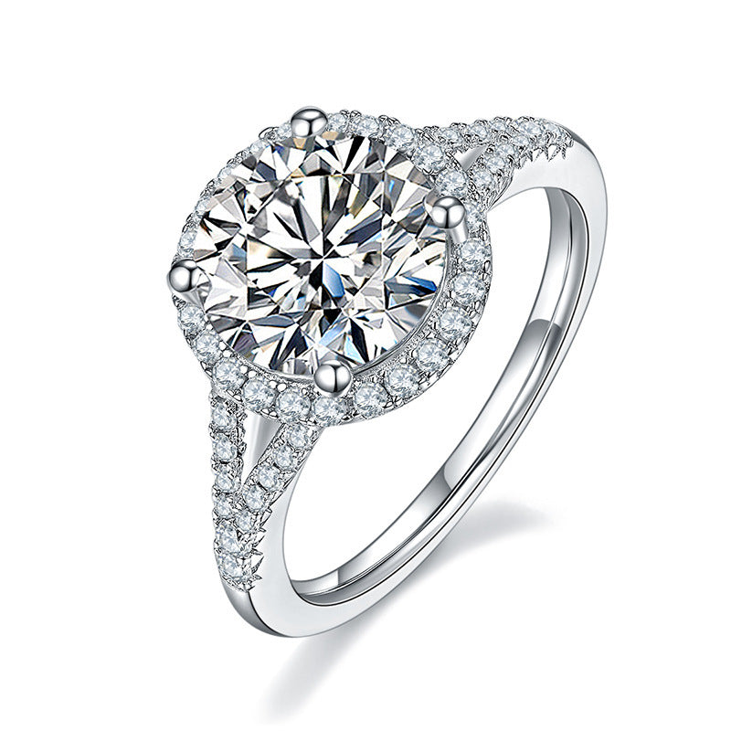 Anillo de bodas de plata con incrustaciones, anillo redondo de lujo