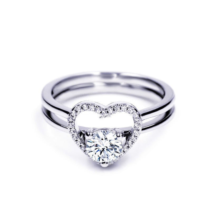 Anillo de moissanita creativo con diamantes en forma de corazón para mujer