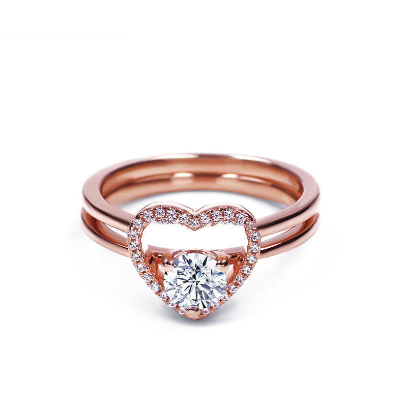 Anillo de moissanita creativo con diamantes en forma de corazón para mujer