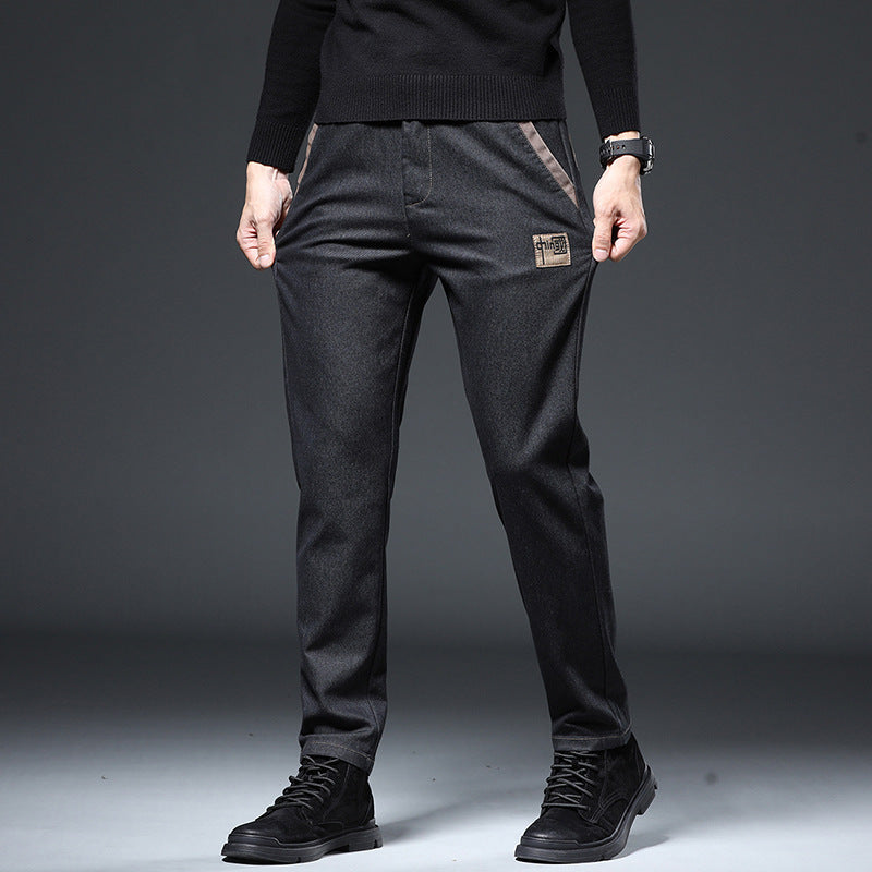 Pantalones rectos ajustados con tendencia de bordado para hombre
