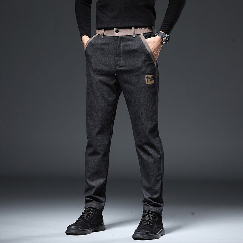 Pantalones rectos ajustados con tendencia de bordado para hombre