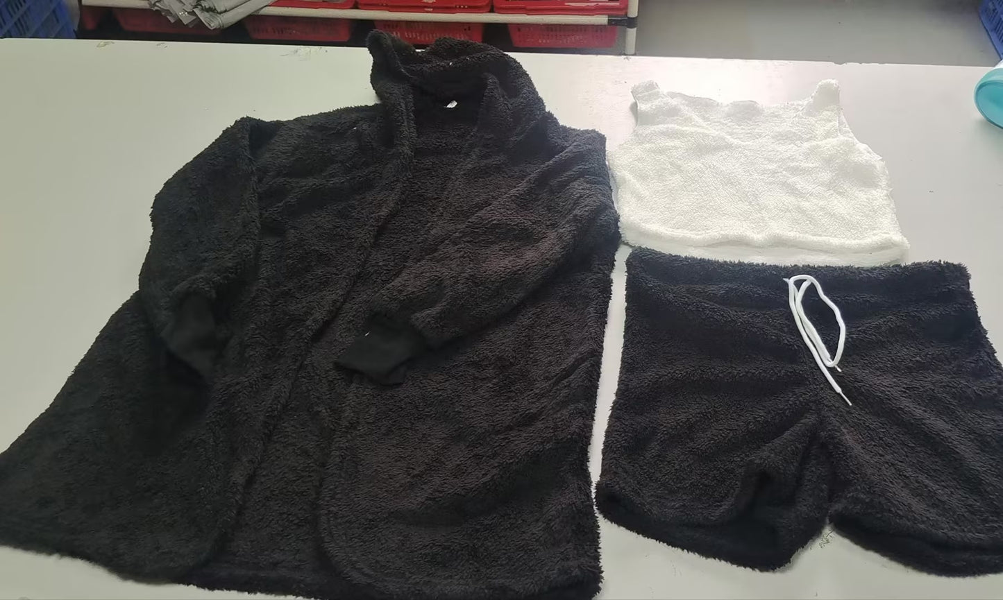 Conjunto de pijama de 3 piezas para mujer: camiseta sin mangas corta de manga larga y pantalones cortos con cordón