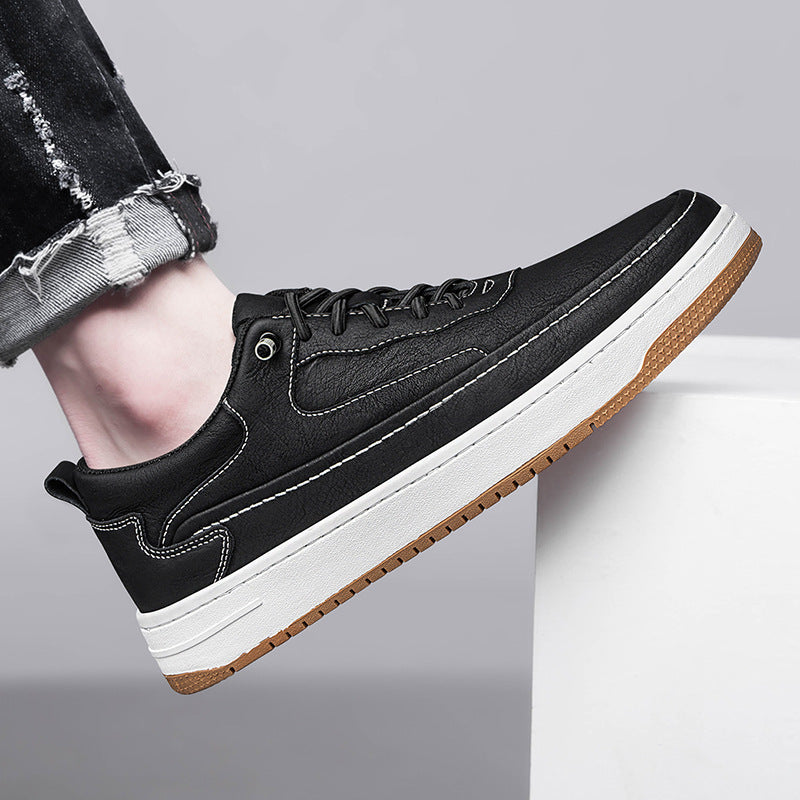 Chaussures plates en cuir de vache pour homme, semelle épaisse, style rétro, tendance, cousues à la main
