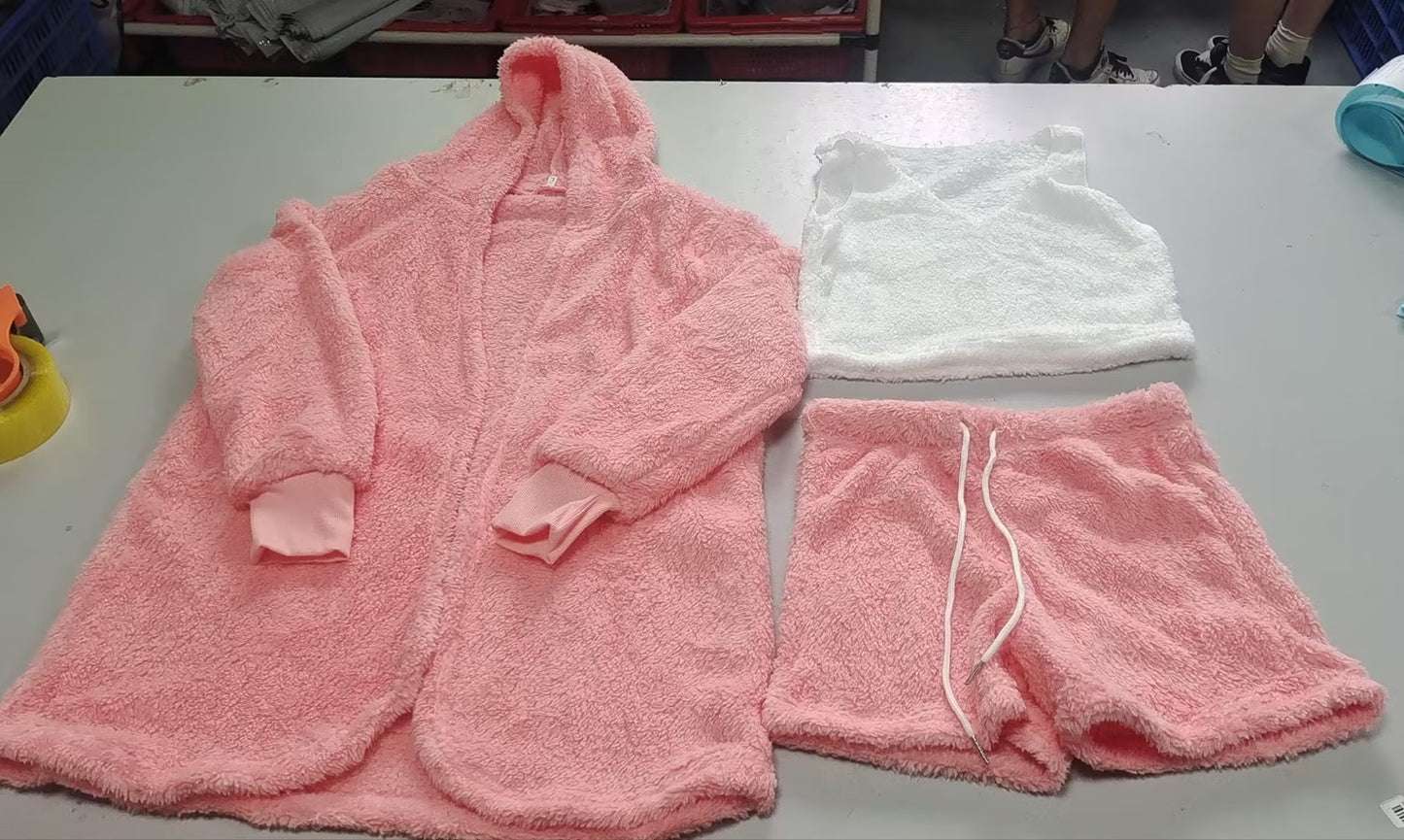 Conjunto de pijama de 3 piezas para mujer: camiseta sin mangas corta de manga larga y pantalones cortos con cordón