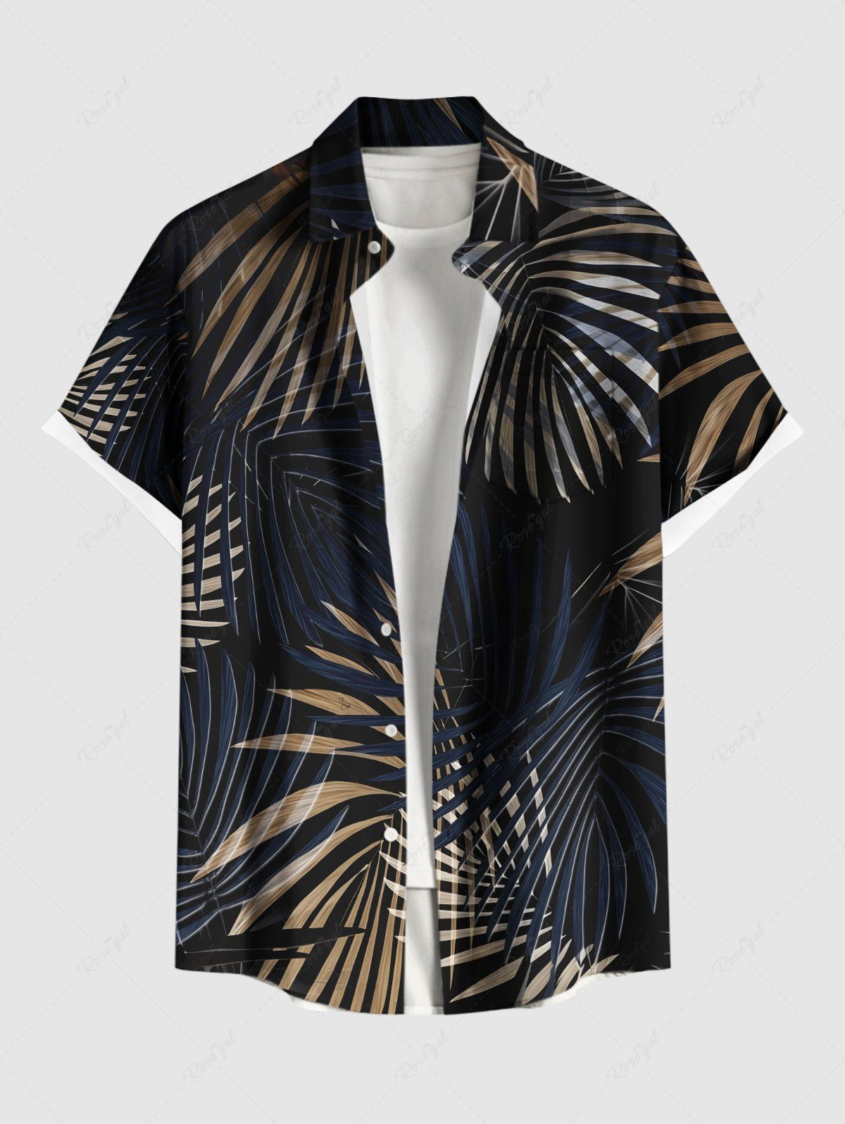 Camisa de cuello alto de manga corta con rayas de tendencia de moda de verano para hombre