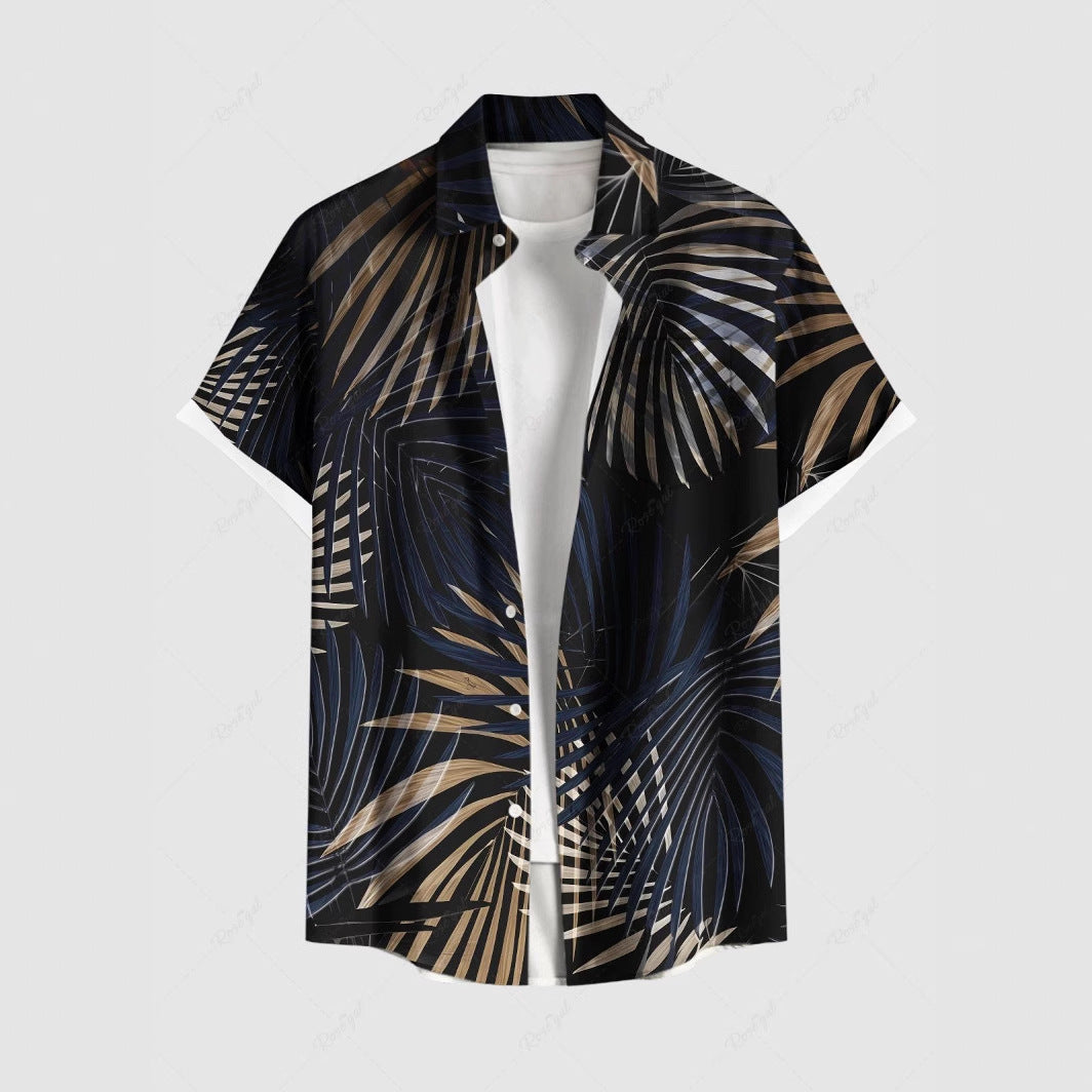 Camisa de cuello alto de manga corta con rayas de tendencia de moda de verano para hombre