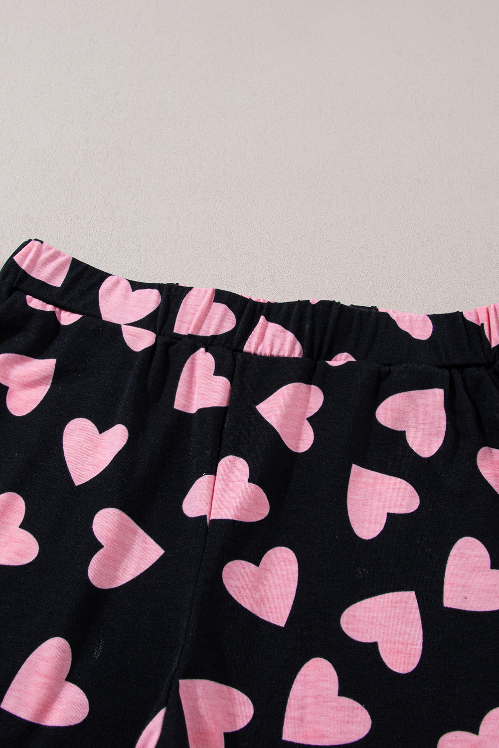 Heart Shape Print Black Long Sleeve Top Shorts Lounge Set