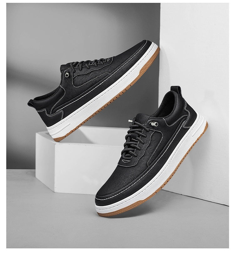 Chaussures plates en cuir de vache pour homme, semelle épaisse, style rétro, tendance, cousues à la main