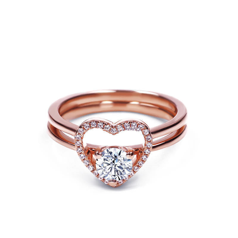 Anillo de moissanita creativo con diamantes en forma de corazón para mujer