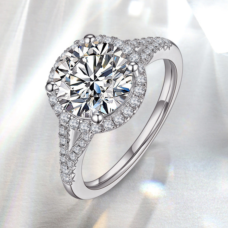 Anillo de bodas de plata con incrustaciones, anillo redondo de lujo