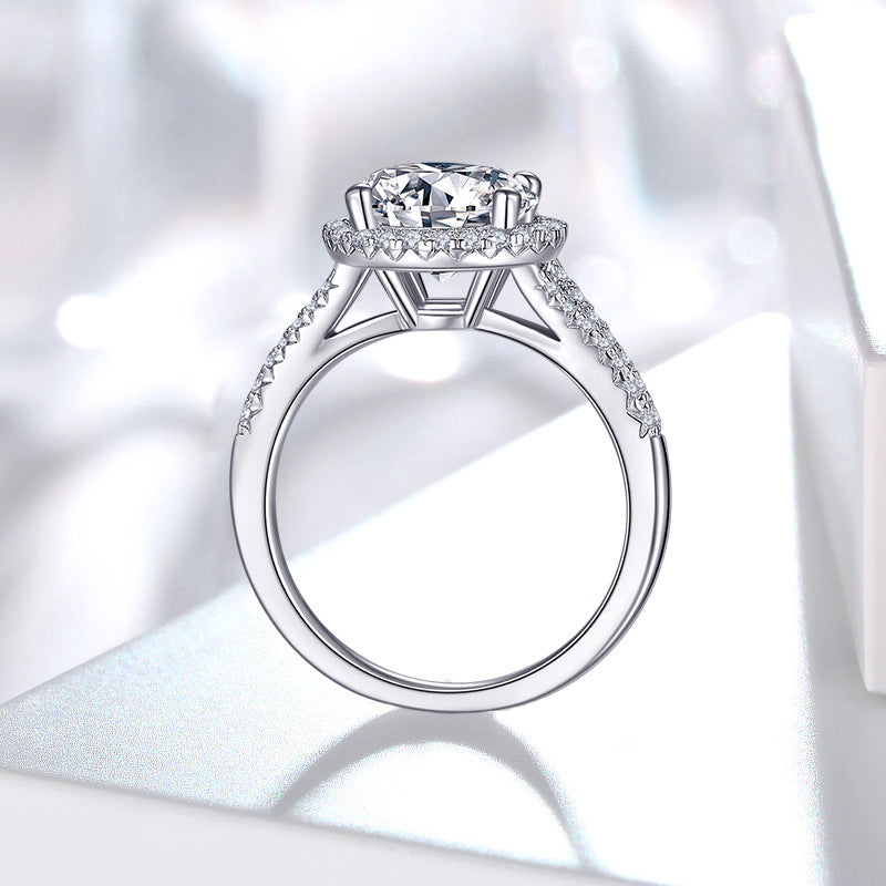 Anillo de bodas de plata con incrustaciones, anillo redondo de lujo