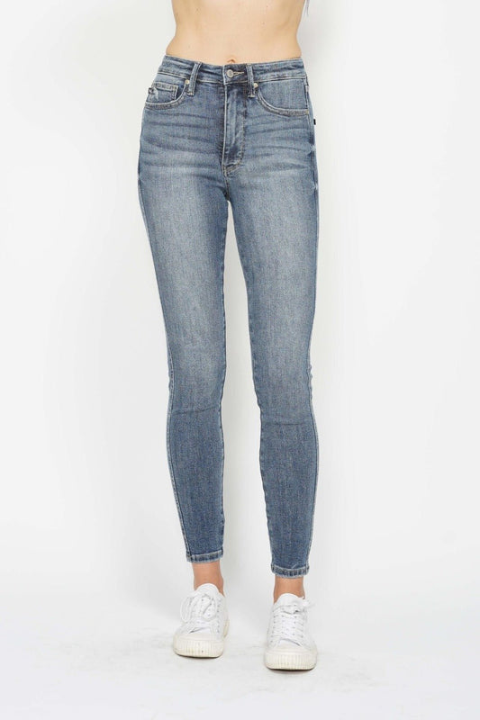 Judy Blue Full Size Tummy Control Contrast Wash Skinny Jeans-0